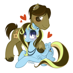 Size: 945x941 | Tagged: safe, artist:frogmakesart, oc, oc only, oc:candlelight, oc:midnight comet, earth pony, pegasus, pony, heart, oc x oc