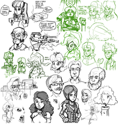 Size: 1500x1581 | Tagged: safe, artist:theartrix, applejack, discord, fluttershy, maud pie, human, g4, glasses, humanized, sketch dump, the legend of korra