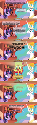 Size: 1120x3780 | Tagged: safe, artist:beavernator, princess celestia, sunset shimmer, twilight sparkle, pony, g4, comic, cookie, hair over one eye, levitation, magic, upside down