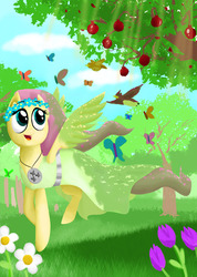 Size: 2131x3000 | Tagged: safe, artist:blueironlily, fluttershy, pegasus, pony, g4, female, garden, greek goddess, greek mythology, high res, persephone, solo, spring