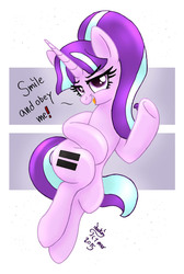Size: 875x1300 | Tagged: safe, artist:joakaha, starlight glimmer, g4, the cutie map, equal cutie mark, female, lidded eyes, looking at you, obey, s5 starlight, smiling, solo, text