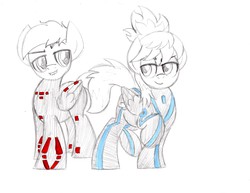 Size: 3300x2550 | Tagged: safe, artist:drawponies, cloudchaser, oc, oc:neostrike, g4, crossover, high res, neochaser, traditional art, tron, tron legacy