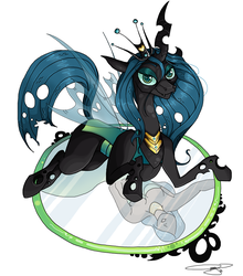 Size: 870x990 | Tagged: artist needed, source needed, safe, queen chrysalis, changeling, changeling queen, human, g4, crown, digital art, female, mirror