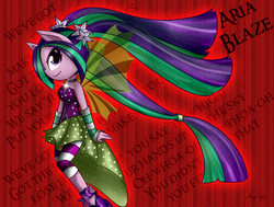 Size: 3129x2362 | Tagged: safe, artist:anggrc, aria blaze, equestria girls, g4, my little pony equestria girls: rainbow rocks, bare shoulders, female, fin wings, high res, ponied up, sleeveless, solo, strapless