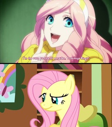 Size: 1280x1451 | Tagged: safe, edit, screencap, fluttershy, human, pegasus, pony, g4, clothes, comparison, crossdressing, dude looks like a lady, faic, femboy, male, meme, otakushy, separated at birth, sweater, sweatershy, trap, tsukimiya ringo, uta no prince-sama