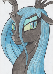 Size: 2440x3416 | Tagged: dead source, safe, artist:winterdominus, queen chrysalis, g4, female, high res, portrait, solo, traditional art