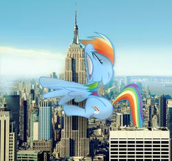 Size: 1064x994 | Tagged: safe, artist:fandroit, rainbow dash, pony, g4, empire state building, giant ponies in real life, giant pony, giant rainbow dash, irl, macro, mega/giant rainbow dash, new york city, photo, ponies in real life, rainbow crash