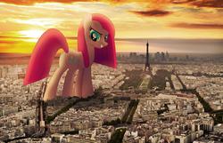 Size: 3872x2493 | Tagged: safe, artist:fandroit, pinkie pie, earth pony, pony, g4, butt, eiffel tower, giant pony, high res, irl, macro, paris, photo, pinkamena diane pie, plot, ponies in real life, this will end in tears and/or death