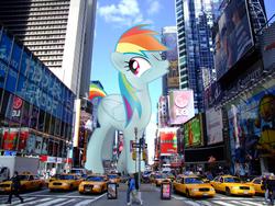 Size: 2400x1800 | Tagged: safe, artist:fandroit, rainbow dash, pony, g4, crown victoria, ford, giant pony, giant rainbow dash, irl, macro, mega/giant rainbow dash, new york, new york city, photo, ponies in real life, taxi, whistling