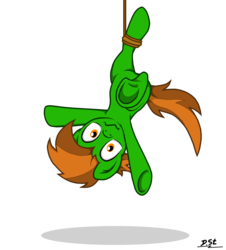 Size: 2694x2985 | Tagged: safe, artist:fandroit, oc, oc only, oc:fandroit, fetish, hanging, high res, hoof fetish, hung upside down, rope, snare trap, solo, underhoof, upside down