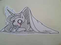 Size: 1280x960 | Tagged: safe, artist:wbsfwfactory, princess luna, g4, blanket, cute, paper child, traditional art