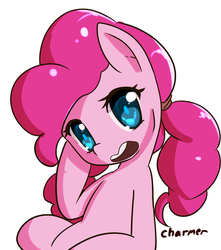 Size: 1059x1200 | Tagged: dead source, safe, artist:acharmingpony, pinkie pie, g4, alternate hairstyle, cute, diapinkes, female, heart mouth, looking at you, pigtails, solo