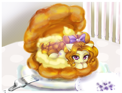 Size: 643x491 | Tagged: dead source, safe, artist:maron0807, adagio dazzle, earth pony, pony, g4, adoragio, bow, cute, equestria girls ponified, female, hair bow, ponies in food, ponified, solo, tiny ponies, weapons-grade cute