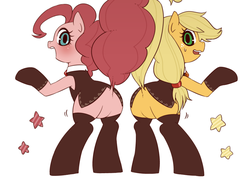 Size: 1024x751 | Tagged: safe, artist:うめぐる, applejack, pinkie pie, g4, clothes, stockings