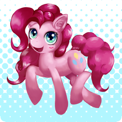 Size: 720x720 | Tagged: safe, artist:kunshomo, pinkie pie, g4, cute, diapinkes, ear fluff, female, open mouth, pixiv, smiling pinkie pie tolts left, solo