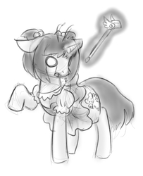 Size: 359x442 | Tagged: safe, artist:alloyrabbit, pony, cardcaptor sakura, monochrome, ponified, sakura kinomoto, solo