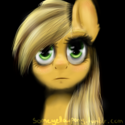 Size: 512x512 | Tagged: safe, artist:suenden-hund, applejack, g4, black background, female, realistic, simple background, solo