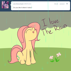 Size: 1280x1280 | Tagged: safe, artist:squiby-327, posey, pony, ask posey, g1, ask, eyes closed, female, flower, rain, solo, tumblr