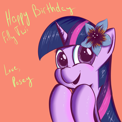 Size: 1280x1280 | Tagged: safe, artist:squiby-327, twilight sparkle, ask posey, g4, ask, female, filly, flower, solo, tumblr
