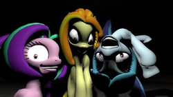 Size: 1280x720 | Tagged: safe, artist:slanderoptim7th, adagio dazzle, aria blaze, sonata dusk, pony, g4, 3d, nightmare fuel, the dazzlings, trio