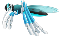 Size: 1650x1012 | Tagged: safe, artist:blackfreya, changeling, hybrid, mosquito, original species, blue changeling, female, simple background, solo, transparent background