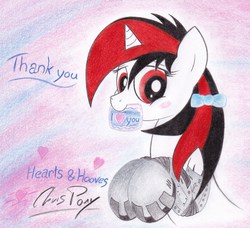 Size: 1595x1457 | Tagged: safe, artist:thechrispony, oc, oc only, oc:blackjack, cyborg, pony, unicorn, fallout equestria, fallout equestria: project horizons, amputee, blushing, cute, cybernetic legs, hearts and hooves day, level 1 (project horizons), mouth hold, traditional art