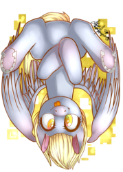 Size: 1024x1434 | Tagged: safe, artist:sofilut, derpy hooves, pegasus, pony, g4, female, horseshoes, mare, simple background, solo, spread wings, tongue out, transparent background, underhoof, upside down