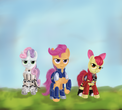 Size: 1344x1216 | Tagged: safe, artist:kwendynew, apple bloom, scootaloo, sweetie belle, earth pony, pegasus, pony, unicorn, g4, cutie mark crusaders, female, trio