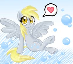 Size: 454x397 | Tagged: safe, artist:drhikari, derpy hooves, pegasus, pony, g4, bubble, female, heart, mare, solo