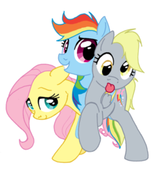 Size: 466x531 | Tagged: safe, artist:inkwell, derpy hooves, fluttershy, rainbow dash, pegasus, pony, g4, conjoined, female, fusion, fusion:derpy hooves, fusion:flutterderpydash, fusion:fluttershy, fusion:rainbow dash, mare, multiple heads, simple background, three heads, three-headed pony, transparent background, wat, we have become one, what has science done