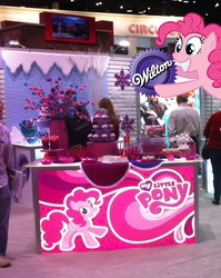Size: 811x1018 | Tagged: safe, pinkie pie, g4, baking, booth, cake, chicago, crowd, cupcake, display, trade show, wilton's