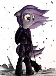 Size: 3564x4812 | Tagged: safe, artist:einik, oc, oc only, bat pony, pony, bipedal, crying, gun, solo