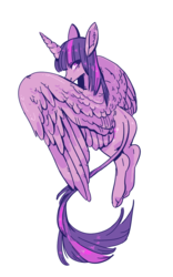 Size: 719x1151 | Tagged: safe, artist:insectqueen, twilight sparkle, alicorn, classical unicorn, pony, g4, female, flying, horn, leonine tail, solo, twilight sparkle (alicorn)