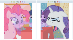 Size: 509x279 | Tagged: safe, pinkie pie, rarity, derpibooru, g4, exploitable meme, forced juxtaposition, juxtaposition, juxtaposition win, meme, meta