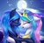 Size: 4600x4500 | Tagged: dead source, safe, artist:magnaluna, princess celestia, princess luna, alicorn, pony, g4, abstract background, absurd resolution, crown, crying, duo, duo female, eyes closed, female, full moon, horn, hug, jewelry, mare, moon, night, night sky, outdoors, peytral, regalia, royal sisters, siblings, sisters, sky, stars