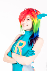 Size: 1414x2121 | Tagged: safe, artist:raspbearyart, artist:sodo_chan, rainbow dash, human, g4, cosplay, irl, irl human, photo