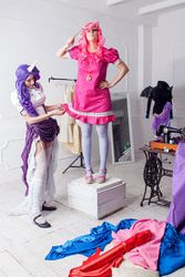 Size: 733x1100 | Tagged: safe, artist:tajfu, pinkie pie, rarity, human, g4, cosplay, irl, irl human, photo