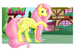 Size: 1108x737 | Tagged: safe, artist:vampirelili, fluttershy, g4, female, raised hoof, solo