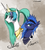 Size: 2894x3244 | Tagged: safe, artist:sakuracheetah, princess celestia, princess luna, alicorn, pony, g4, alternate hairstyle, high res, looking back, ponytail, prince artemis, prince solaris, royal brothers, rule 63