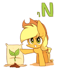 Size: 800x1000 | Tagged: safe, artist:joycall6, part of a set, applejack, series:joycall6's periodic table, g4, bag, blushing, chemistry, chibi, cute, female, fertilizer, jackabetes, looking at you, nitrogen, periodic table, saltpeter, solo
