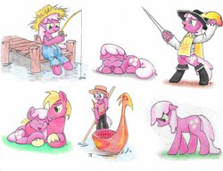 Size: 1019x784 | Tagged: safe, artist:philo5, part of a set, big macintosh, cheerilee, earth pony, pony, g4, bipedal, crying, fishing, gondola, male, musketeer, part of a series, pun, rhyme, ship:cheerimac, shipping, stallion, straight