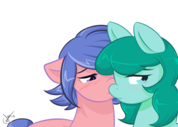 Size: 1280x914 | Tagged: safe, artist:tentacuddles, firefly, medley, pony, g1, blushing, duo, female, lesbian, ship:medlefly, shipping, simple background, transparent background