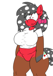 Size: 900x1300 | Tagged: safe, artist:thecherrysodaaskblog, oc, oc only, oc:cherry soda, anthro, tumblr:thecherrysodaaskblog, belly button, chubby, clothes, female, hair bow, looking at you, shirt, solo, wide hips