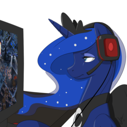 Size: 1000x1000 | Tagged: safe, artist:tentacuddles, princess luna, gamer luna, g4, crossover, female, headphones, solo, starcraft 2