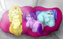 Size: 800x500 | Tagged: safe, artist:fluffshep_47, adagio dazzle, aria blaze, sonata dusk, fluffy pony, g4, belly button, the dazzlings