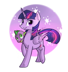 Size: 1413x1500 | Tagged: safe, artist:doretihome, spike, twilight sparkle, alicorn, pony, g4, female, mare, twilight sparkle (alicorn)