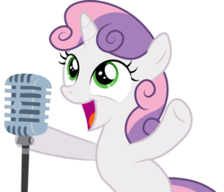 Size: 7000x6000 | Tagged: safe, artist:dasprid, sweetie belle, pony, unicorn, bloom & gloom, g4, absurd resolution, bipedal, female, hoof hold, it didn't happen, it's happening, microphone, open mouth, simple background, singing, smiling, solo, svg, transparent background, vector