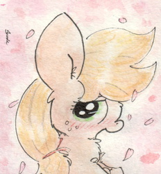 Size: 515x556 | Tagged: safe, artist:slightlyshade, applejack, g4, blushing, female, solo, traditional art