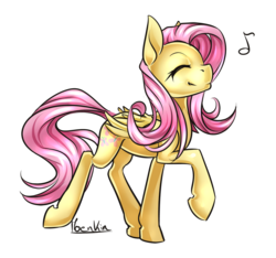 Size: 900x841 | Tagged: safe, artist:moenkin, fluttershy, g4, eyes closed, female, happy, simple background, solo, transparent background, walking