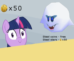 Size: 550x450 | Tagged: safe, artist:furseiseki, twilight sparkle, ghost, pony, undead, g4, boo (super mario), coin, everything is ruined, female, filly, mare, mario party, meme, pure unfiltered evil, stars, super mario bros., this will end in tears